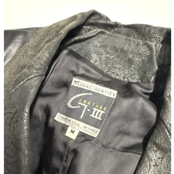 Vintage G-III Global Identity Black Leather Fringe Western Biker Jacket M - Picture 3 of 10